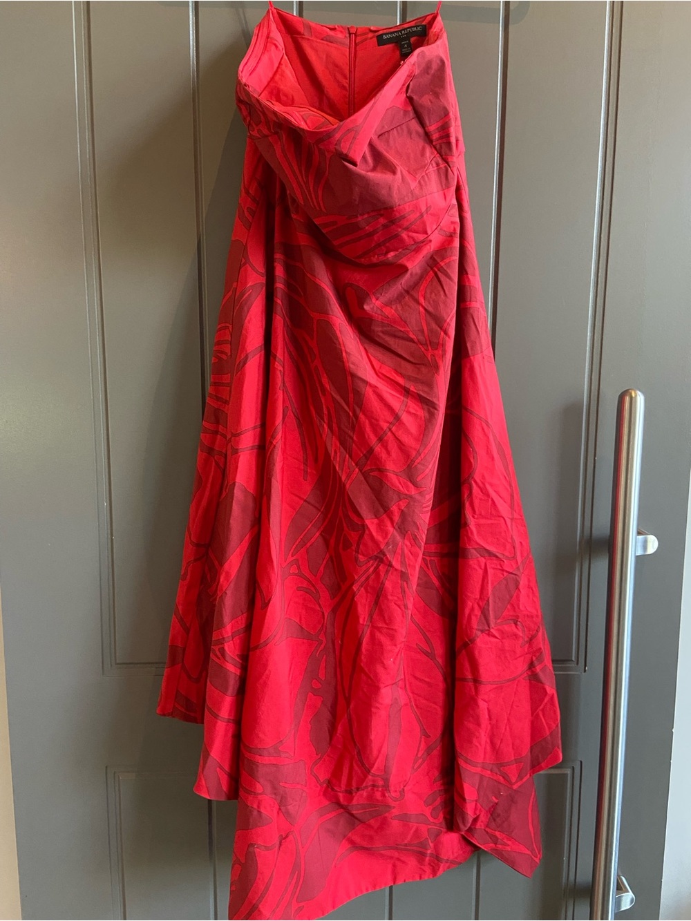 Banana Republic Strapless Red Floral-Print A-Line Dress